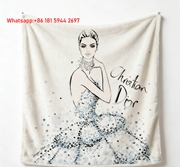 Christian Dior Megan Hess Blue Sparkle Gown Flannel Sofa Throw Blanket D176